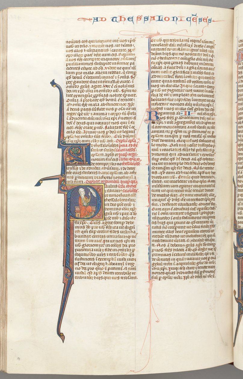 Fol. 455v, Thessaloniker II, historiker initial P, Paulus siddende med et sværd..., ca. 1275-1300. af Unbekannt