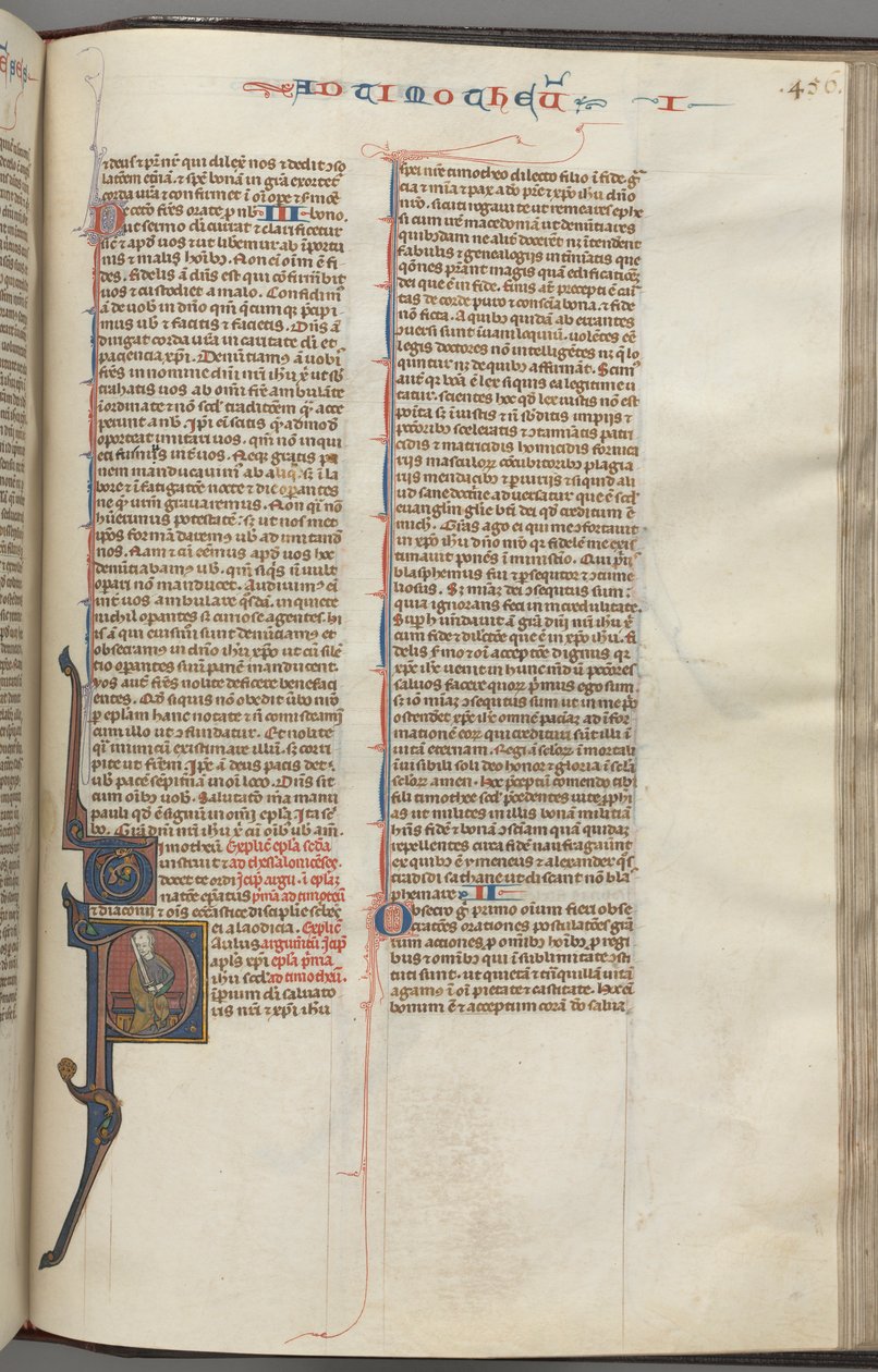 Fol. 456r, Timothy I, historiker initial P, Paul siddende, ca. 1275-1300. af Unbekannt