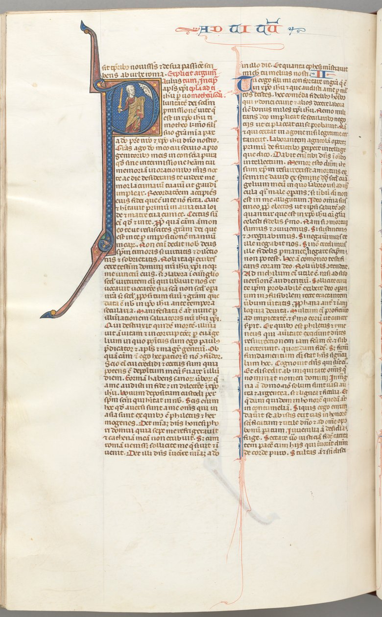 Fol. 457v, Timothy II, historisk initial P, Paulus taler til Guds buste ovenfor, ca. 1275-1300. af Unbekannt