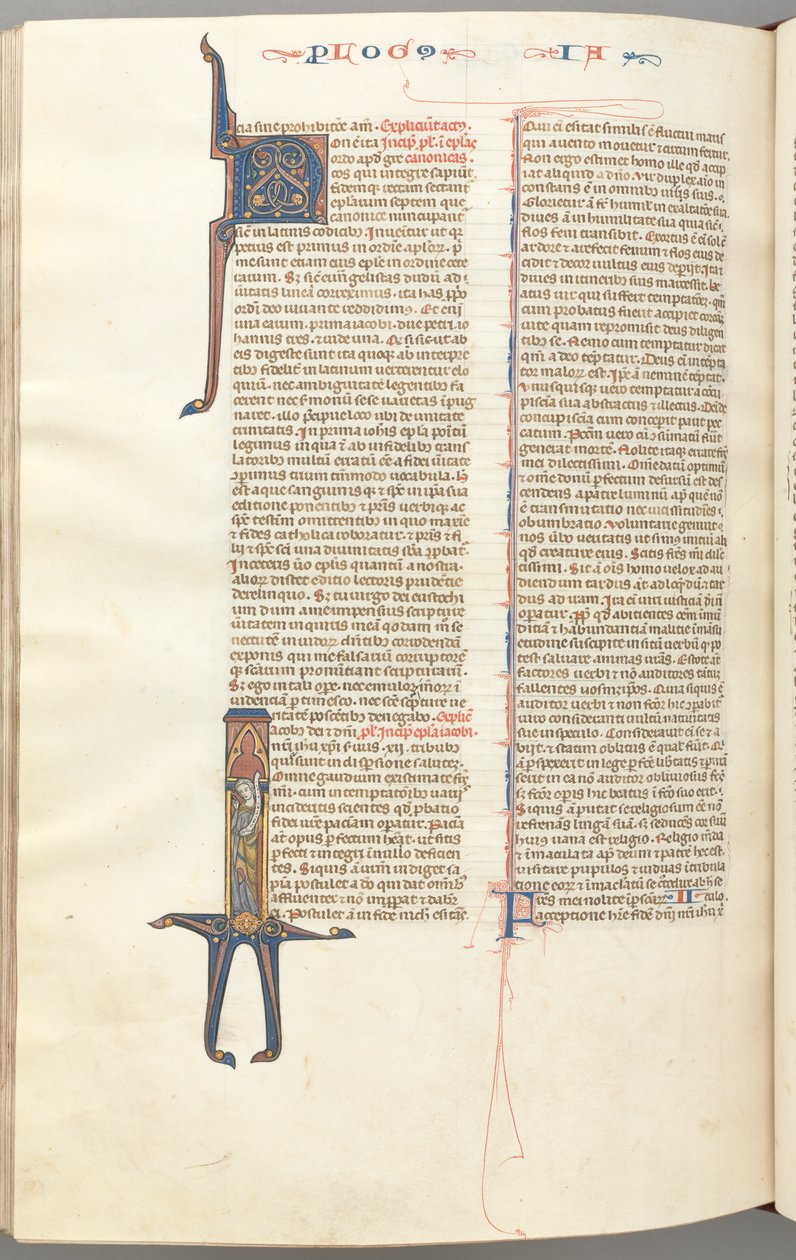 Fol. 476v, James, historisk initial I, James stående med en rulle, ca. 1275-1300. af Unbekannt