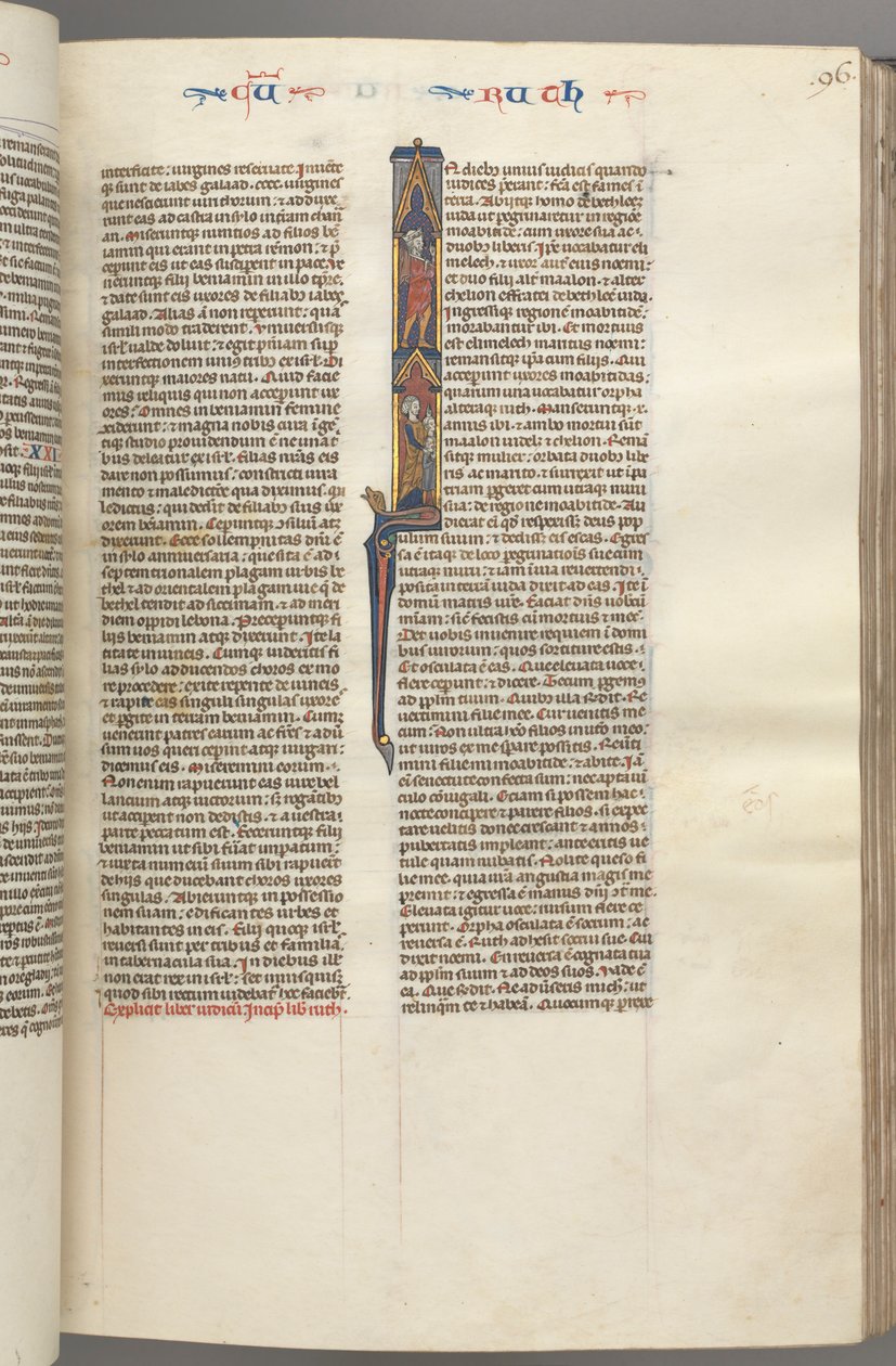 Fol. 96r, Ruth, Historikbog I med Elimilech og Naomi., ca. 1275-1300. af Unbekannt