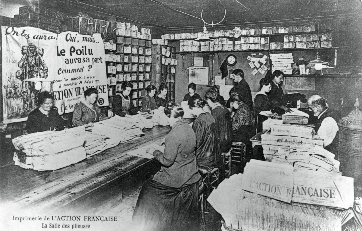 Foldemaskinerum, trykkeri af avisen LAction Francaise, Paris, 1917 af Unbekannt