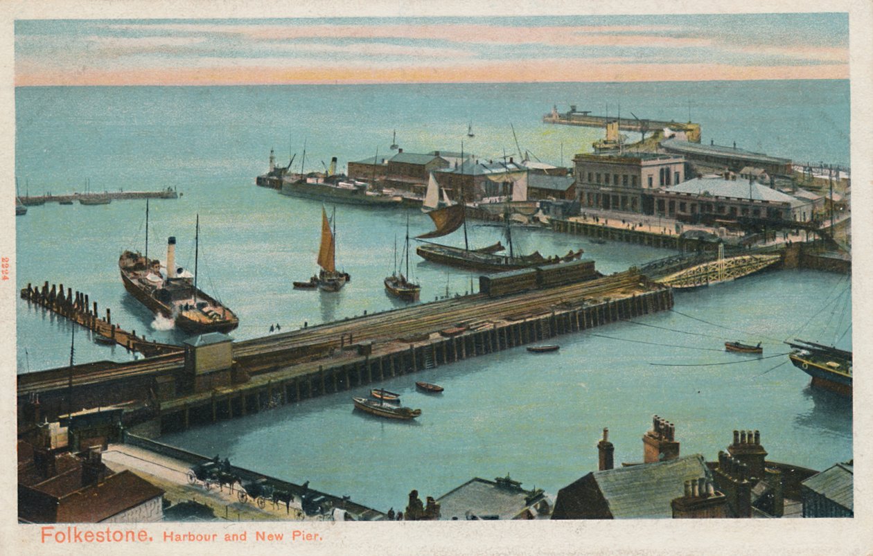 Folkesten. Havn og New Pier, slutningen af det 19.-begyndelsen af det 20. århundrede af Unbekannt