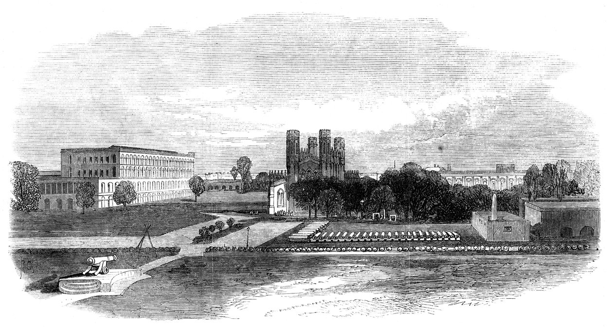 Fort Church and South Barracks, Calcutta, Indien, 1870 af Unbekannt
