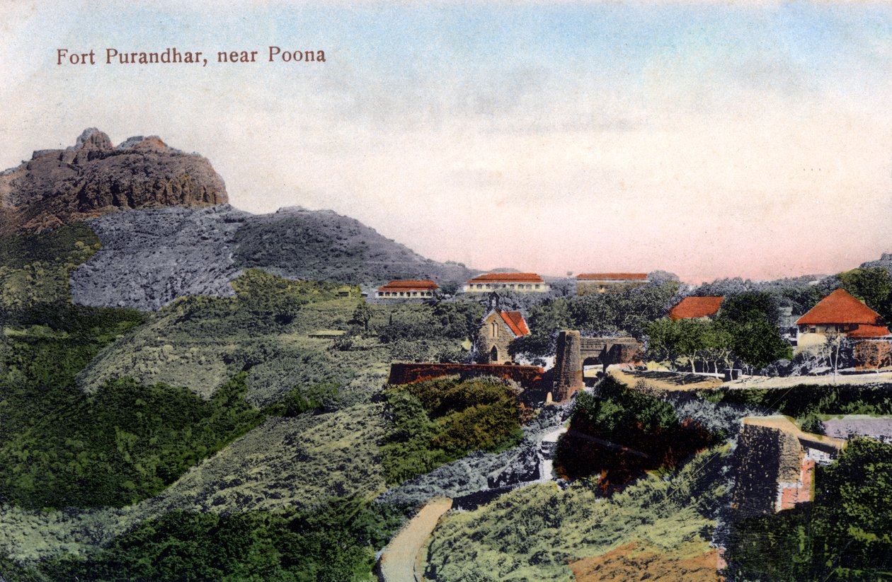 Fort Purandhar, nær Pune Poona, Indien, begyndelsen af det 20. århundrede af Unbekannt