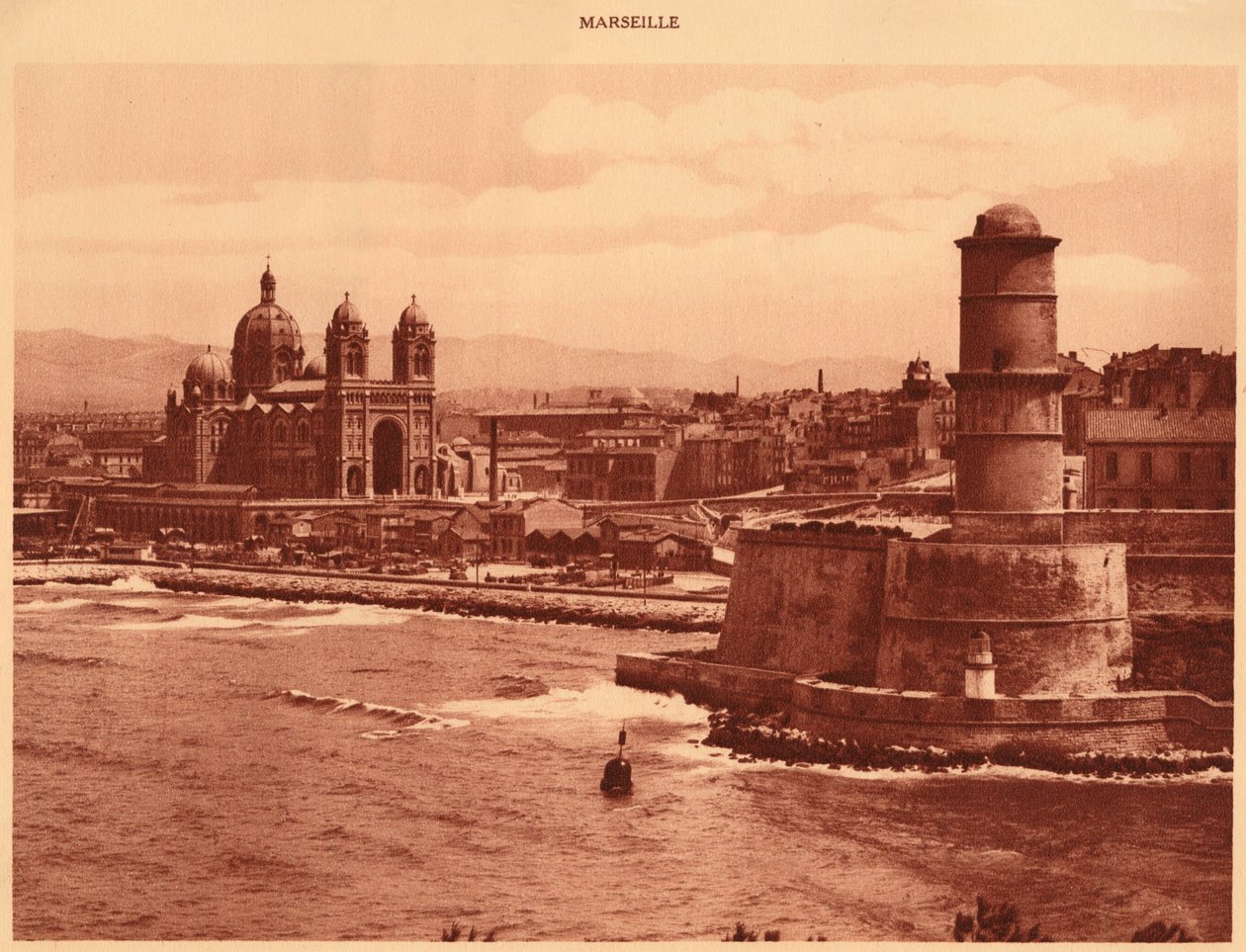 Fort St. Jean og katedralen, Marseille, 1930. af Unbekannt
