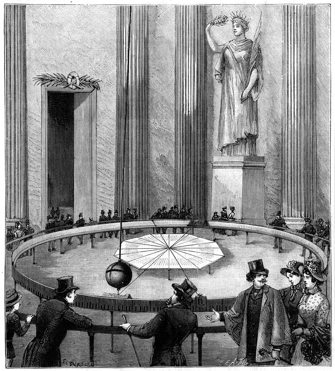 Foucault bruger sit pendul til at demonstrere jordens rotation, Paris, 1851 1887 af Unbekannt