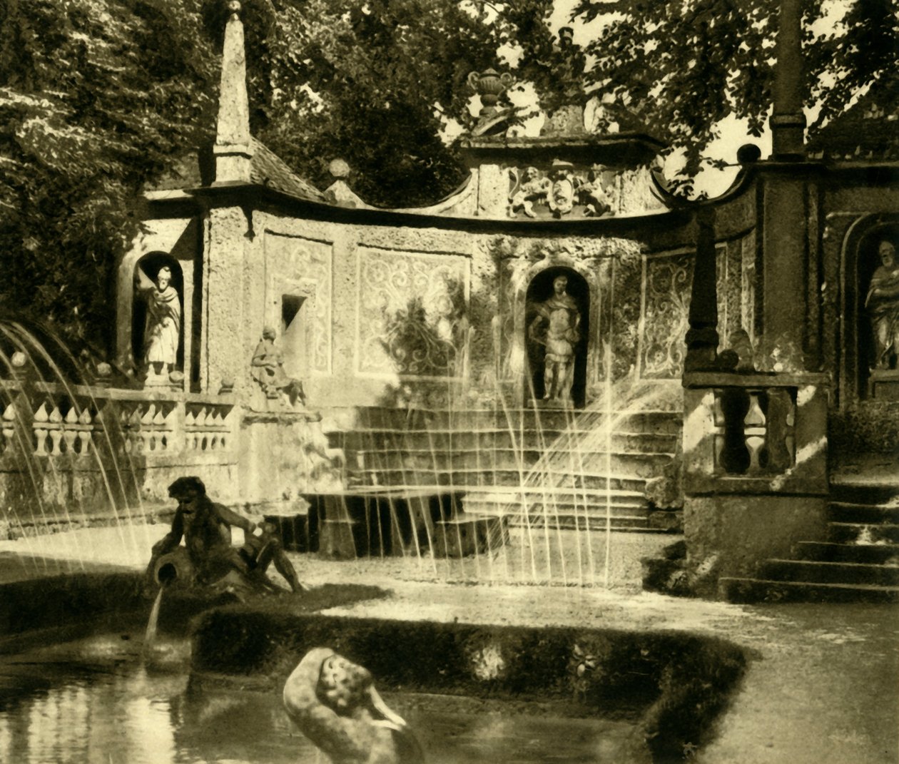 Springvand, Hellbrunn Palace, Salzburg, Østrig, c1935. af Unbekannt