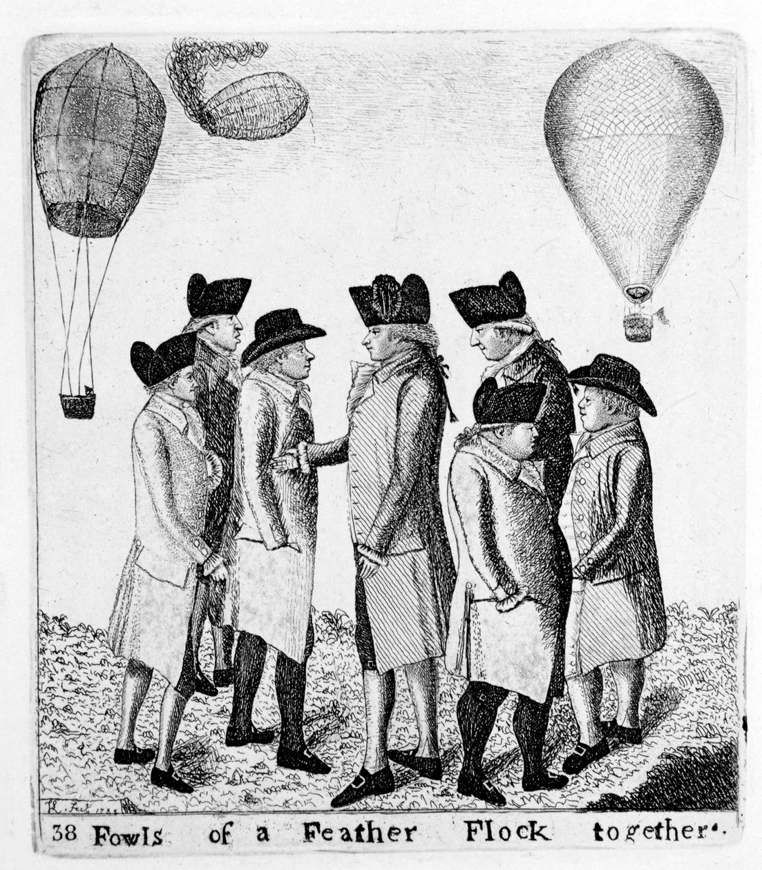 Fowls of a Feather Flok sammen, en gruppe af aeronauter, c1785 af Unbekannt