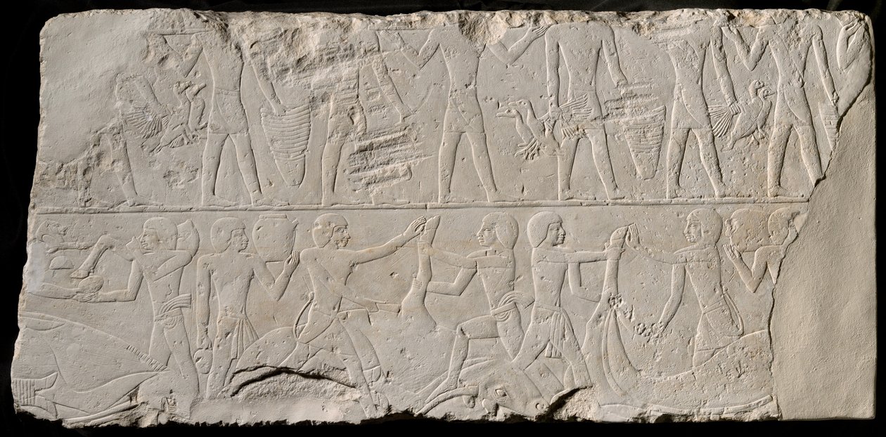 Fragment af en gravmur, der skildrer offerbærere og slagtere, Egypten, Det gamle kongerige, midt i dynastiet... af Unbekannt