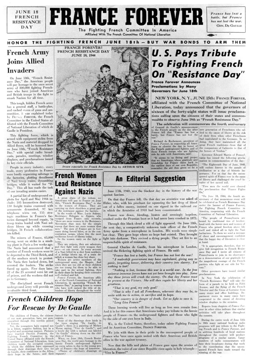 France Forever, avis, 18. juni 1944 af Unbekannt