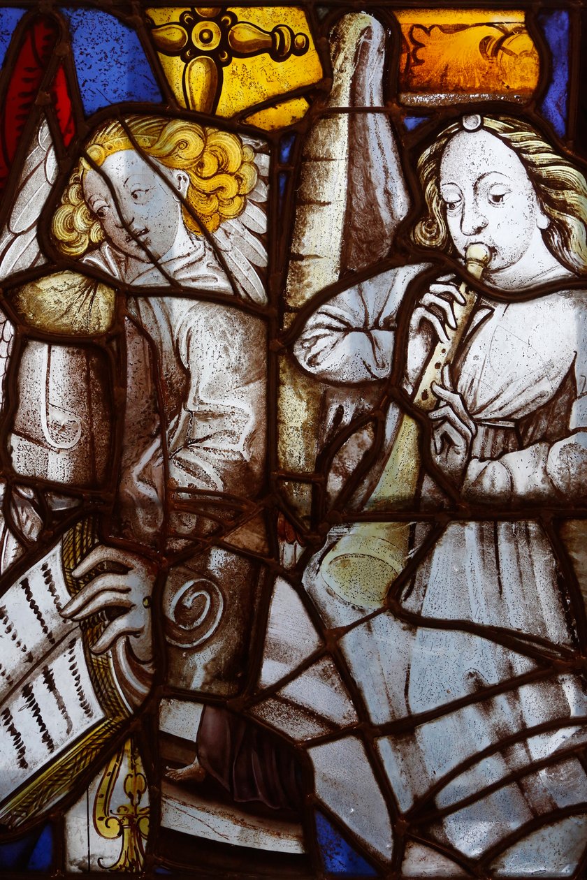 Frankrig, Ile-de-France, Paris: Saint Sverin-kirkens fragmenter af farvet glasvindue fra det XV. og XVI. århundrede, Musikernes engle, Carnavalet-museet i Paris af Unbekannt