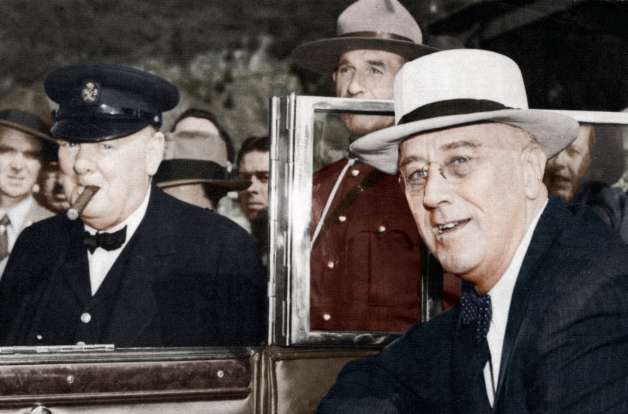Franklin D. Roosevelt og Winston Churchill mødes i Quebec, Canada, 1944 af Unbekannt