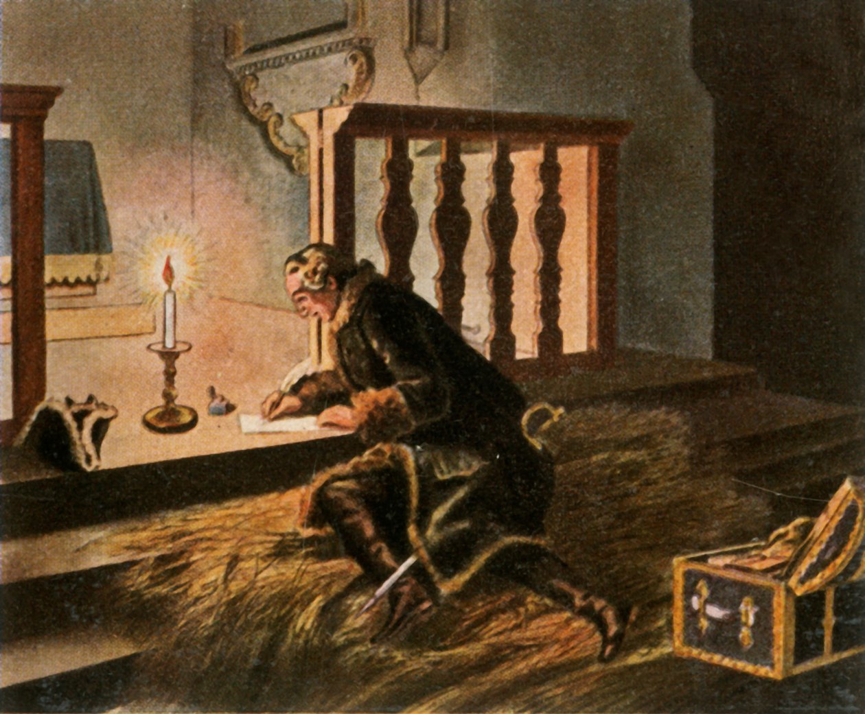 Frederik II i landsbykirken ved Elsnig...efter slaget ved Torgau, 3. november 1760, 1936. af Unbekannt