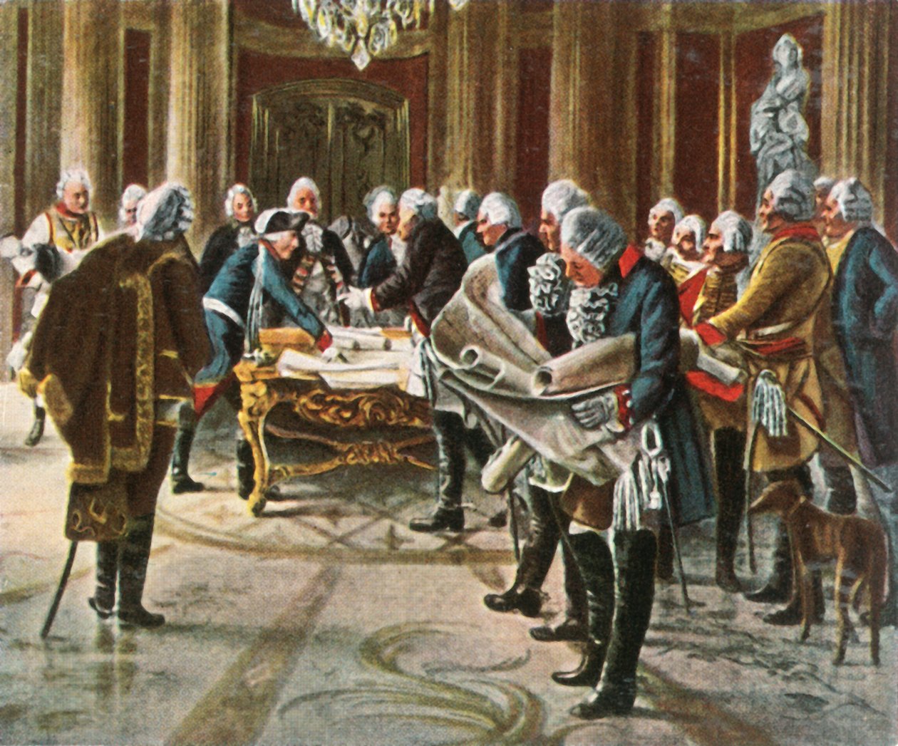 Frederik den Store holder et krigsråd med sine generaler, august 1756, 1936. af Unbekannt