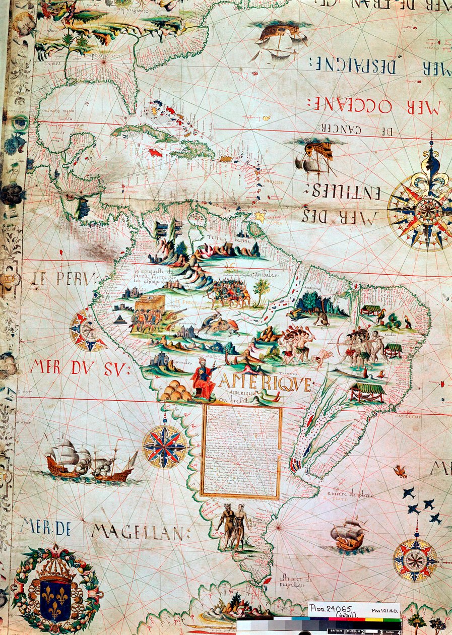 Fransk kort over Central- og Sydamerika, fransk, 1550 af Unbekannt