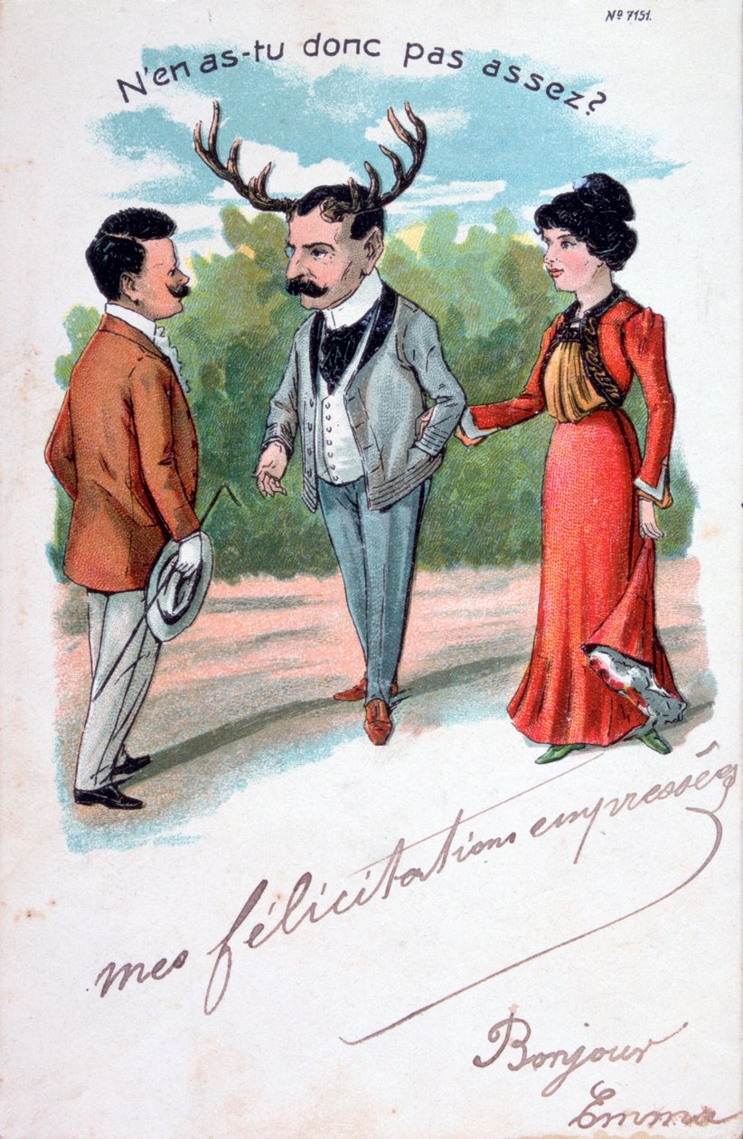 Fransk utroskabskarikatur postkort, c1900 af Unbekannt