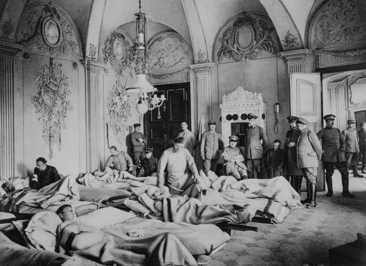 Franske og tyske såret i et slot i Frankrig, Første Verdenskrig, 1915 af Unbekannt