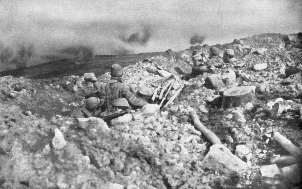 Fransk artilleriangreb på Eparges-ryggen, nær Verdun, Frankrig, 2. august 1915 af Unbekannt