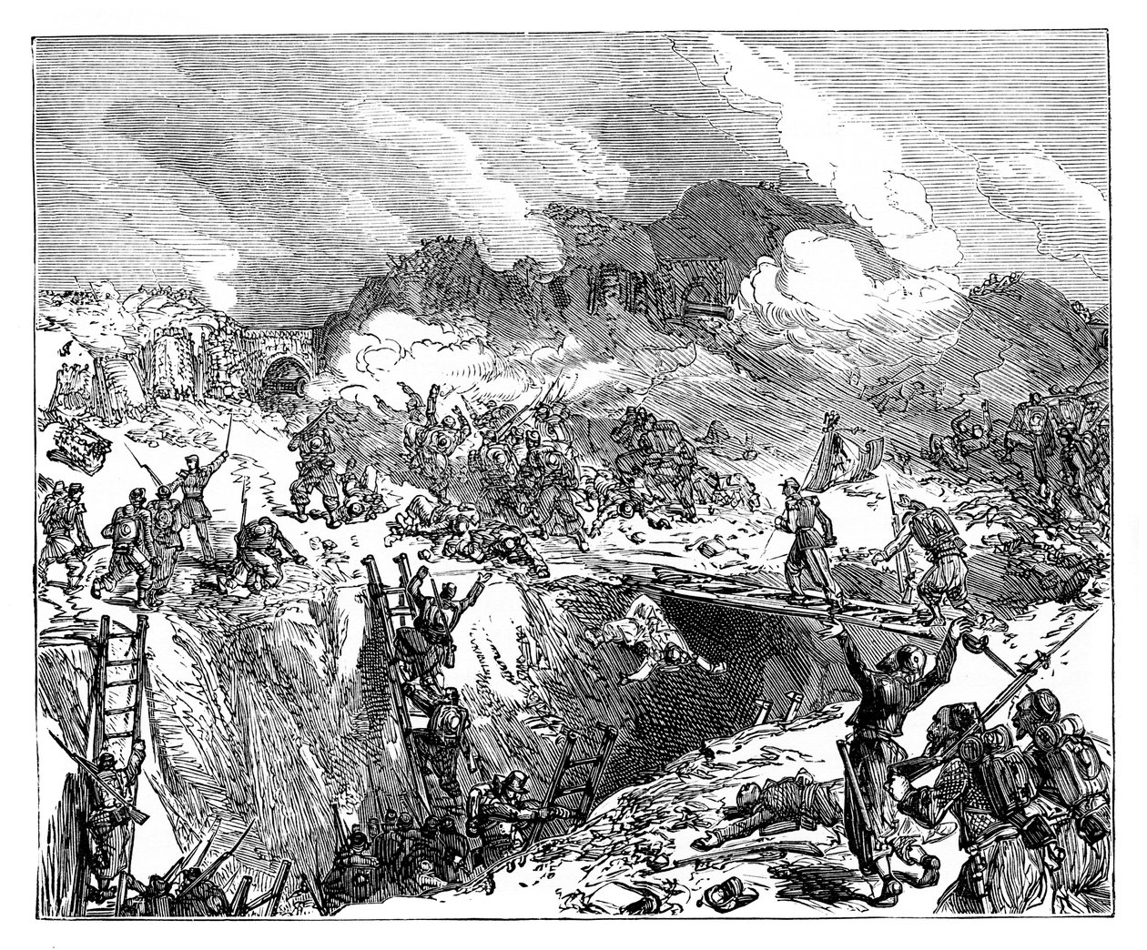 Fransk angreb på Malakoff, 1800-tallet af Unbekannt