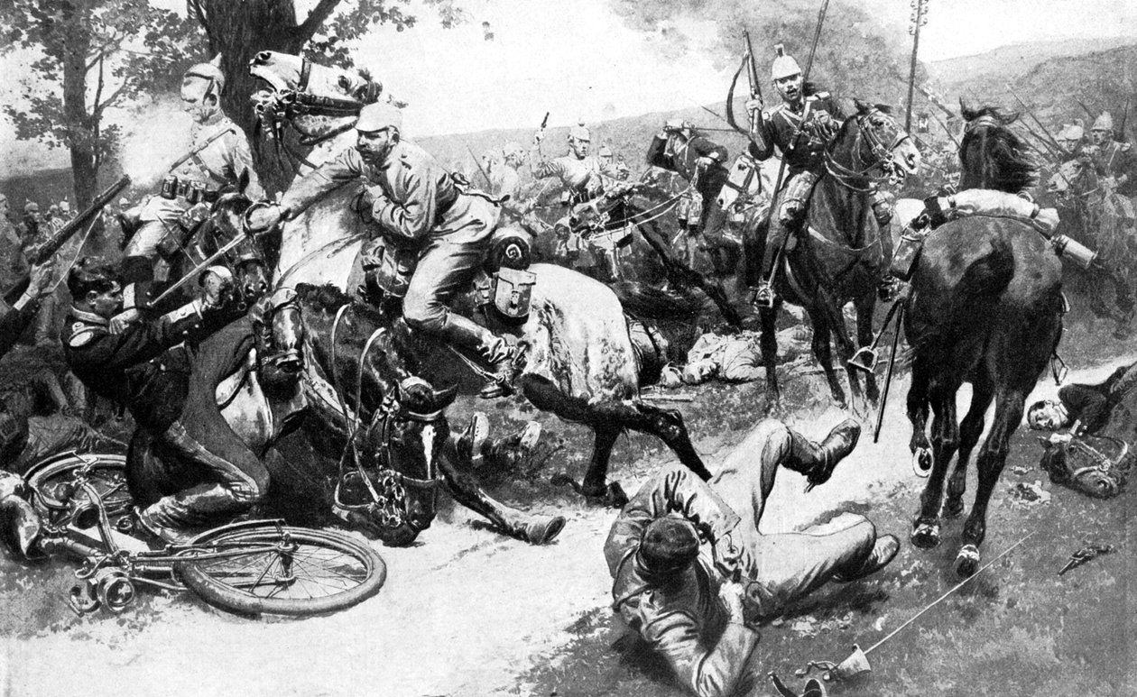 Fransk kavaleri angriber tyske tropper, Første Verdenskrig, 1914 af Unbekannt