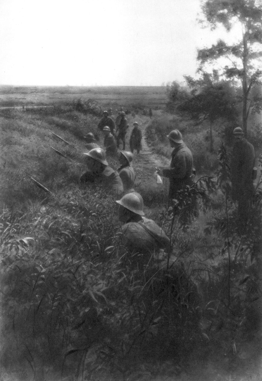 Fransk infanteriposition i en sunket bane, nord for Villers-Cotterets, Aisne, Frankrig, 1918 af Unbekannt
