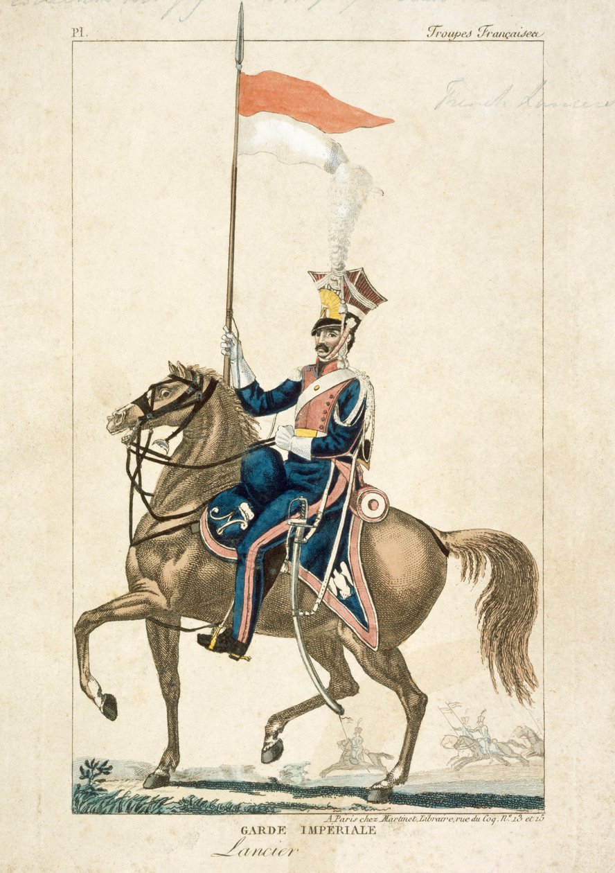 Fransk lancer fra den kejserlige garde, Napoleonskrigene, c1815 af Unbekannt