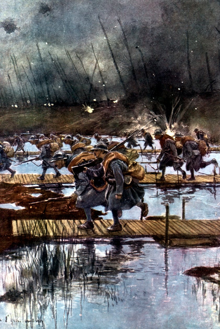 Fransk første infanterikorps krydser Yser-kanalen, Første Verdenskrig, kl. 4.45, 31. juli 1917 af Unbekannt