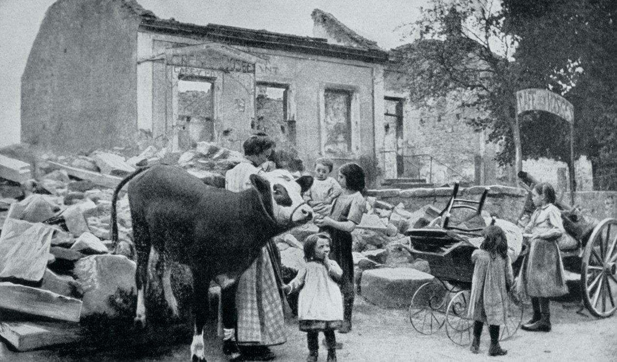 Franske flygtninge vender tilbage til deres forladte landsby, Artois, Første Verdenskrig, 1915 af Unbekannt