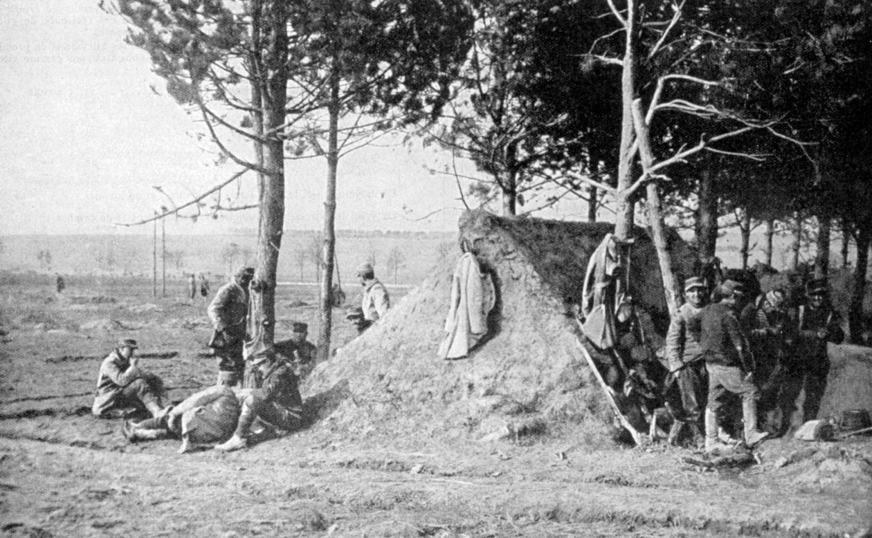 Franske soldater i hvile efter kamp, Champagne-regionen, Frankrig, Første Verdenskrig, 1915 af Unbekannt