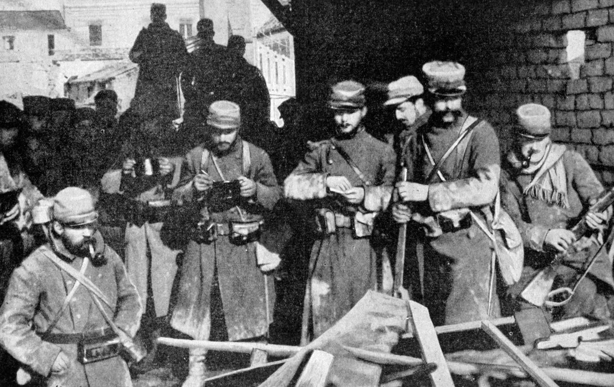 Franske soldater i hvile i Champagne, Frankrig, Første Verdenskrig, 1915 af Unbekannt