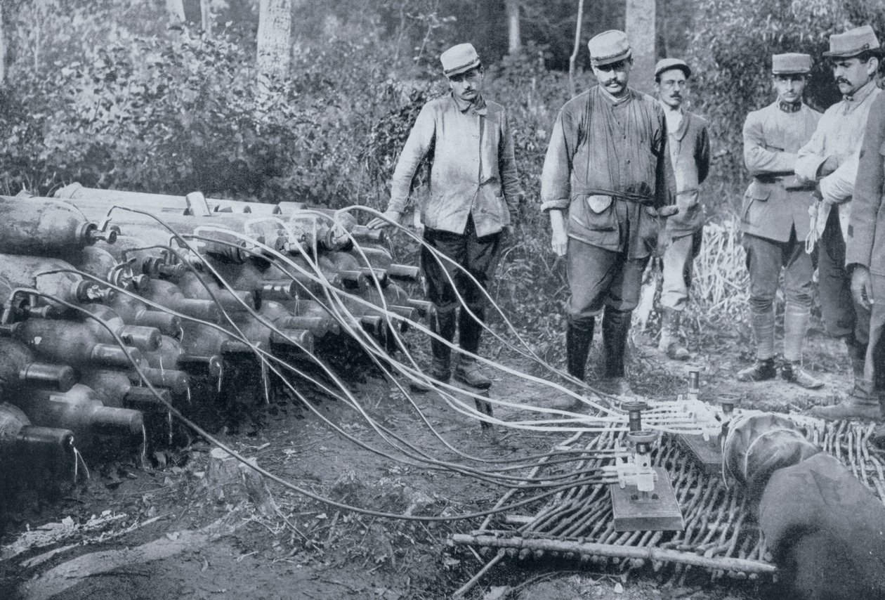 Franske soldater med gasflasker, Første Verdenskrig, 1915 af Unbekannt