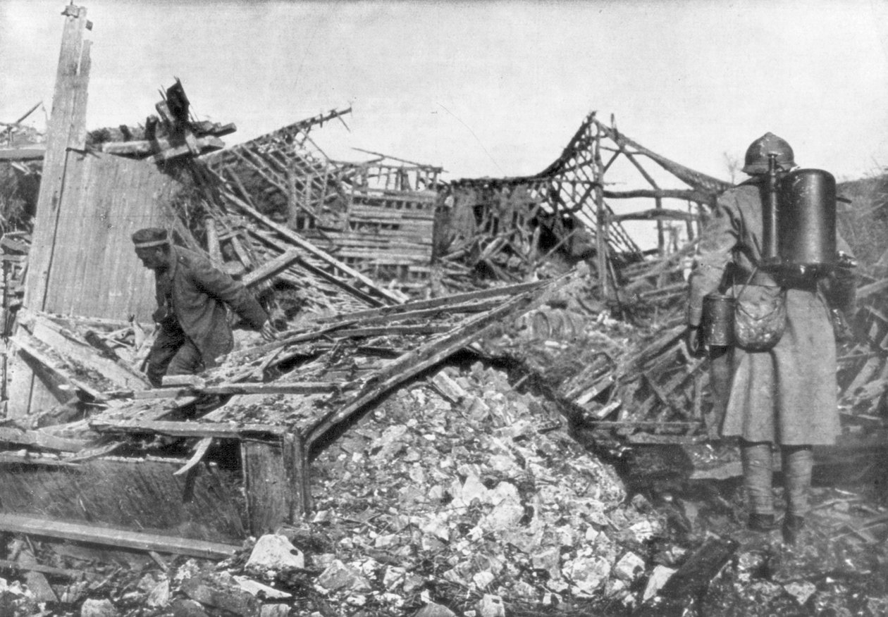 Franske tropper, der bruger flammekastere til at skylle tyskere ud af deres krisecentre, Cantigny, Frankrig, 1918 af Unbekannt