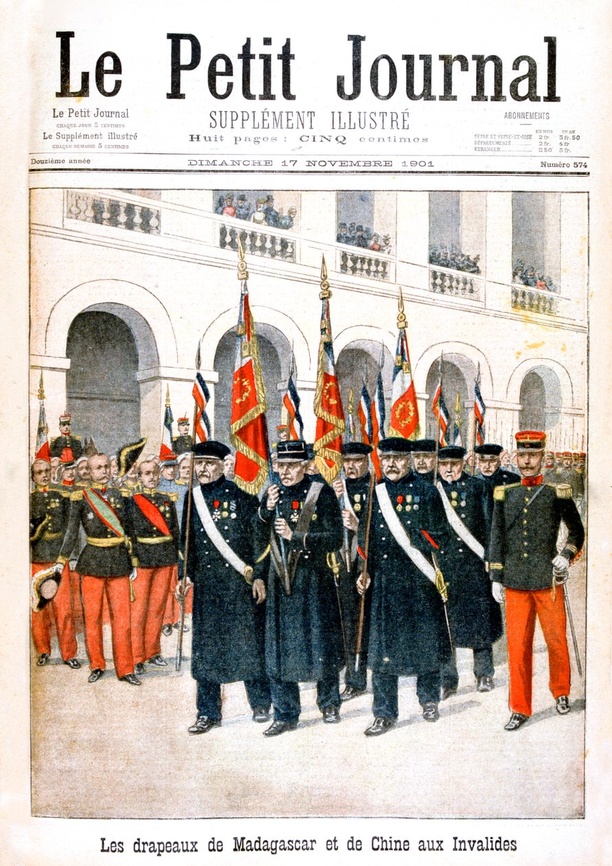 Franske krigsveteraner med flag fra Madagaskar- og Kina-kampagnerne, 1901 af Unbekannt