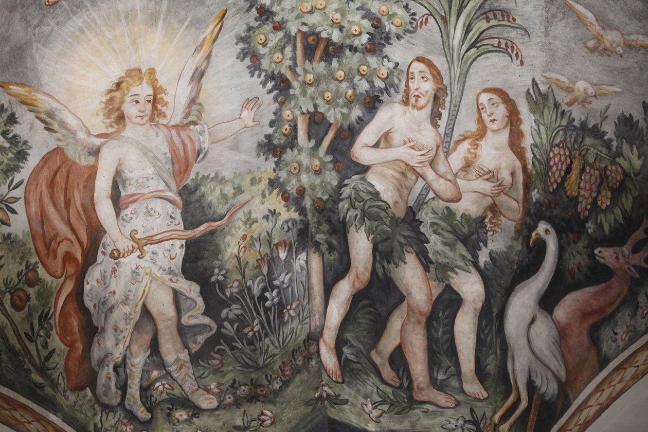 Fresco i Maglie kirke: Adam & Eva fordrevet fra himlen, Maglie, Italien af Unbekannt