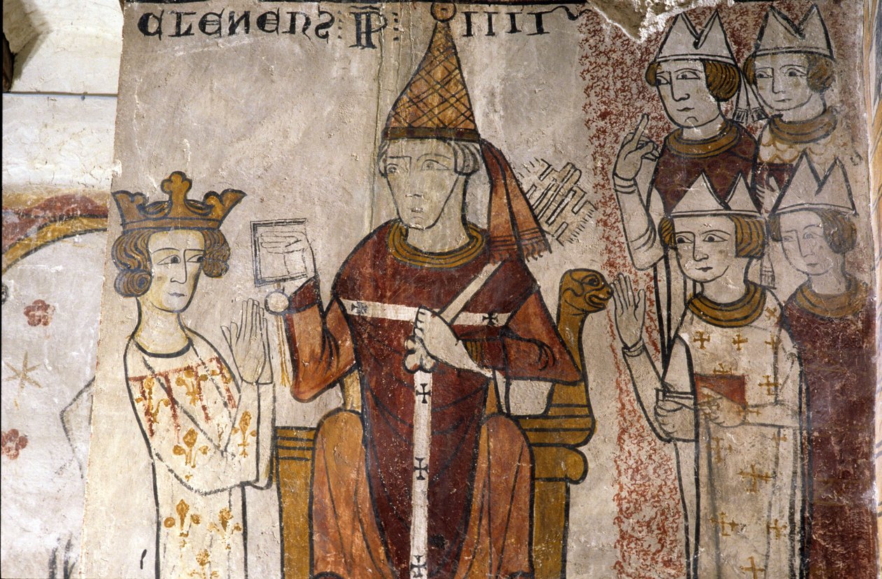 Fresko af Ferrande-tårnet i Pernes-les-Fontaines (Pernes les Fontaines, Vaucluse (84)) fra det 13. århundrede: Charles I af Anjou (1226-1285) blev investeret i Kongeriget Sicilien den 28/06/1265 af pave Klemens IV (v. 1195-1268). af Unbekannt