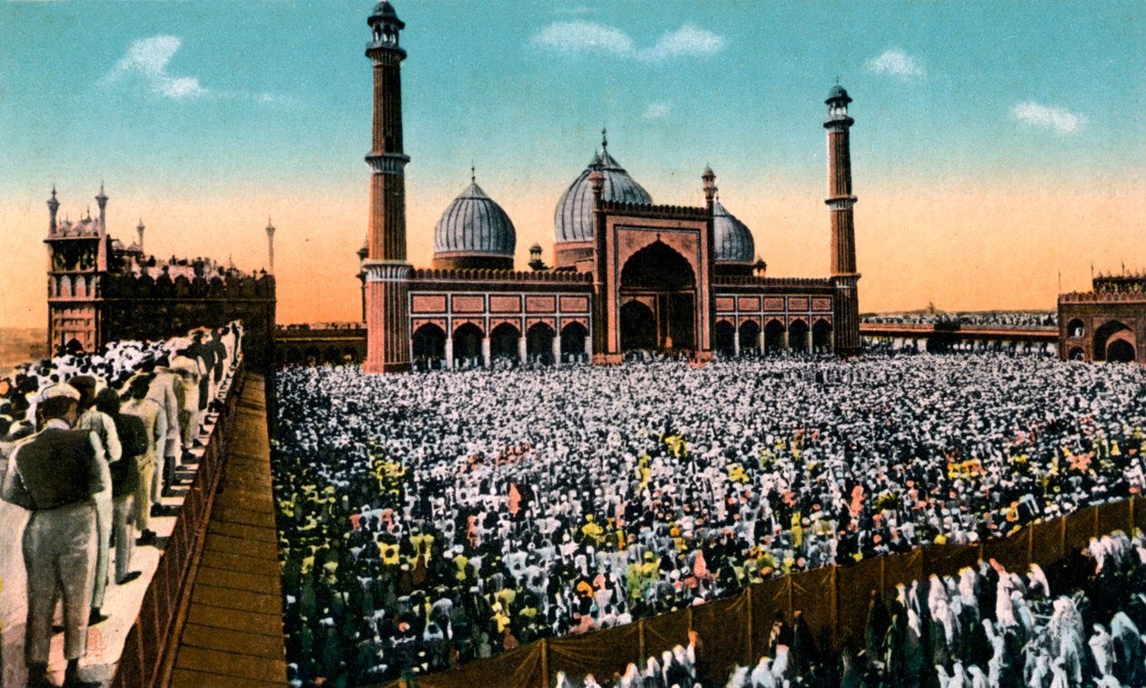 Fredagsbøn, Jama Masjid, Delhi, Indien, begyndelsen af det 20. århundrede af Unbekannt