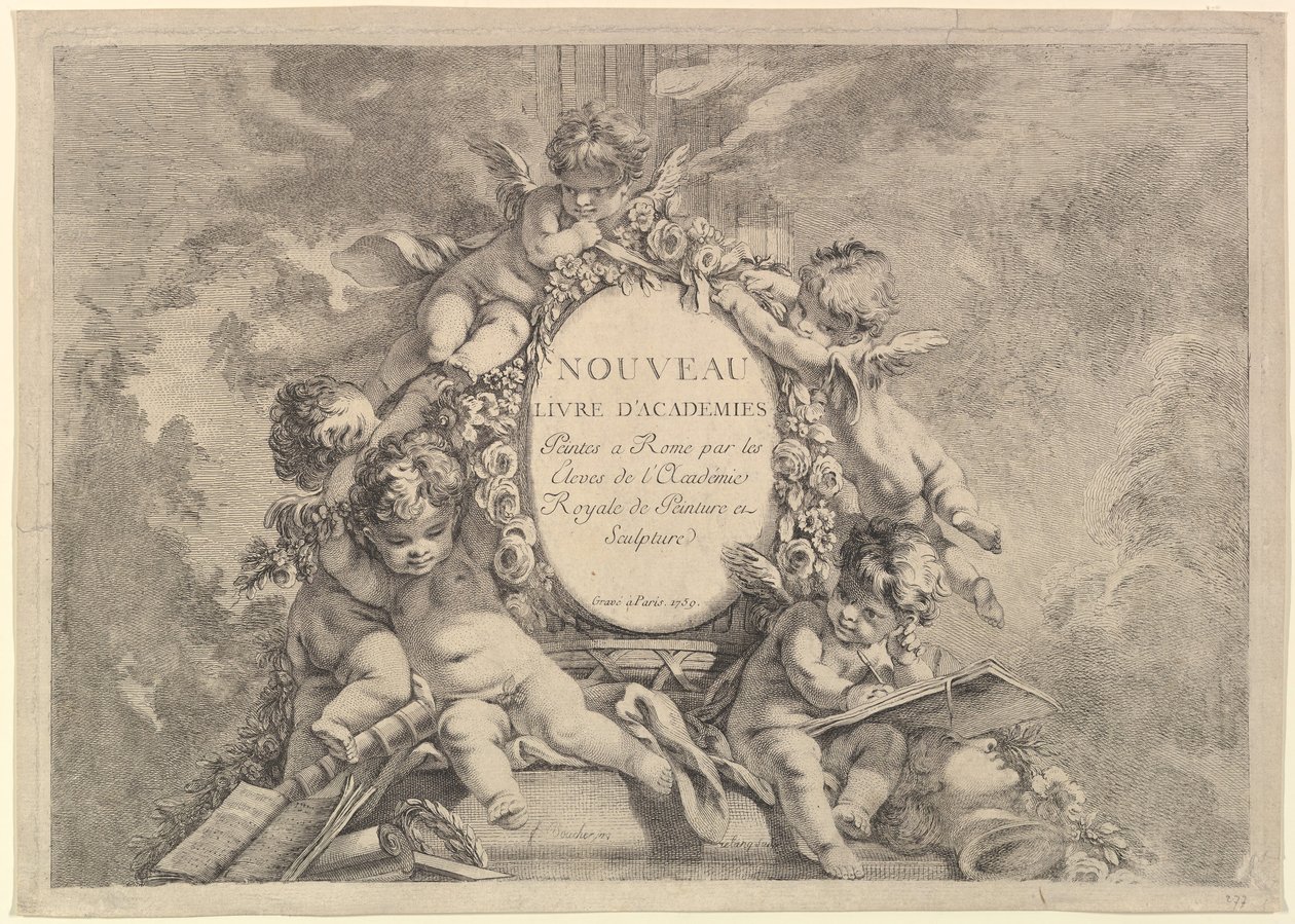 Frontispice, fra New Book of Painted Academies in Rome af Students of the Academy R..., 1759. af Unbekannt