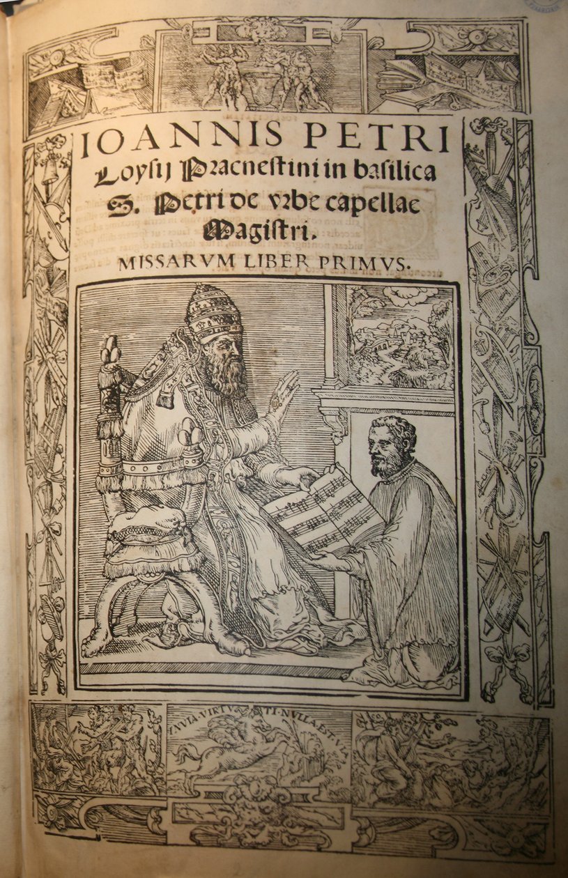 Frontispice af Missarum Liber primus af Giovanni Pierluigi da Palestrina Palestrina og pave J af Unbekannt