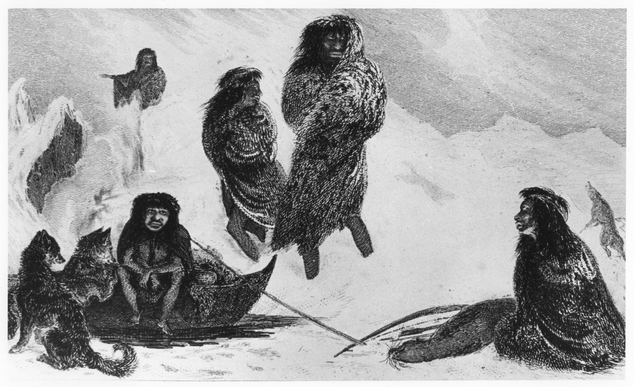 Fuegians vil handle med patagonierne, 1839 af Unbekannt