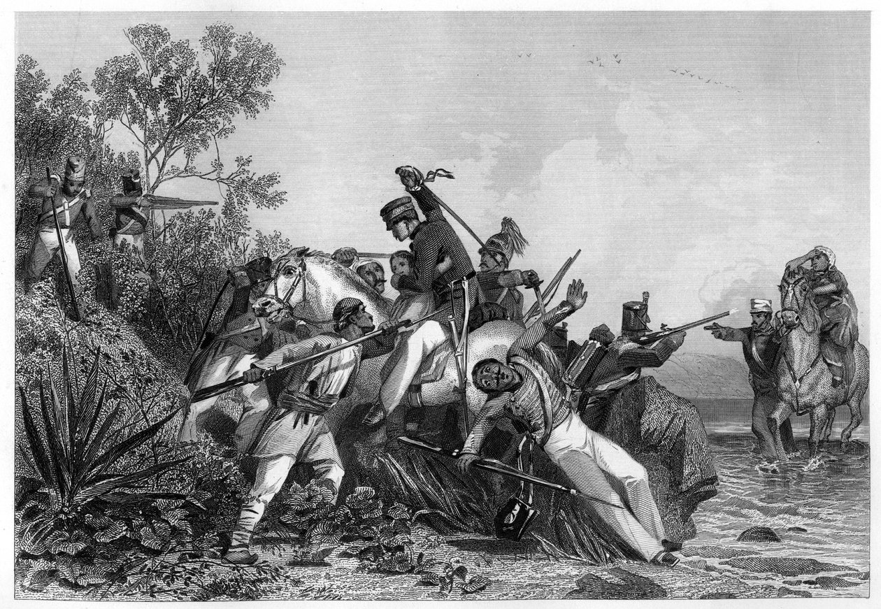Flygtende britiske officerer og deres familier angrebet af mytterister, 1857, c1860 af Unbekannt