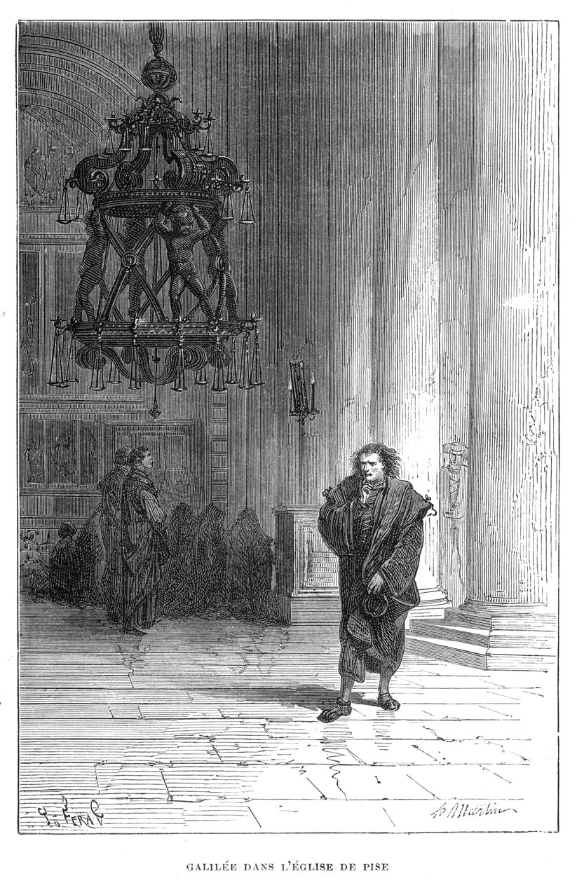 Galileo observerer lysekronens svaje i Pisa-katedralen, c1584 1870 af Unbekannt