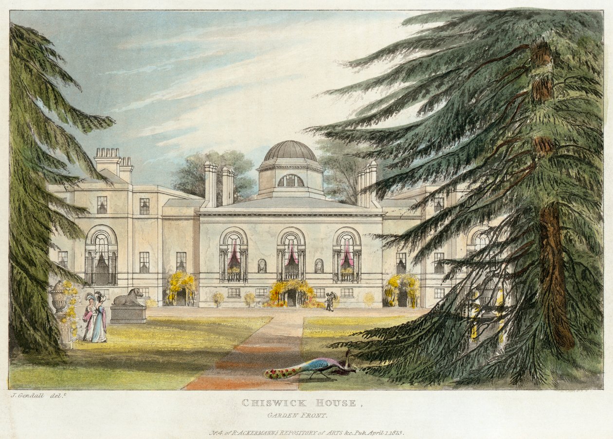 Havefronten til Chiswick House, Hounslow, London, 1823 af Unbekannt