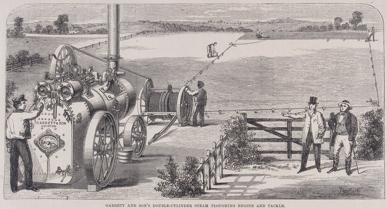 Garrett & Sons dobbeltcylindret damppløjemaskine og grej, c1862 af Unbekannt