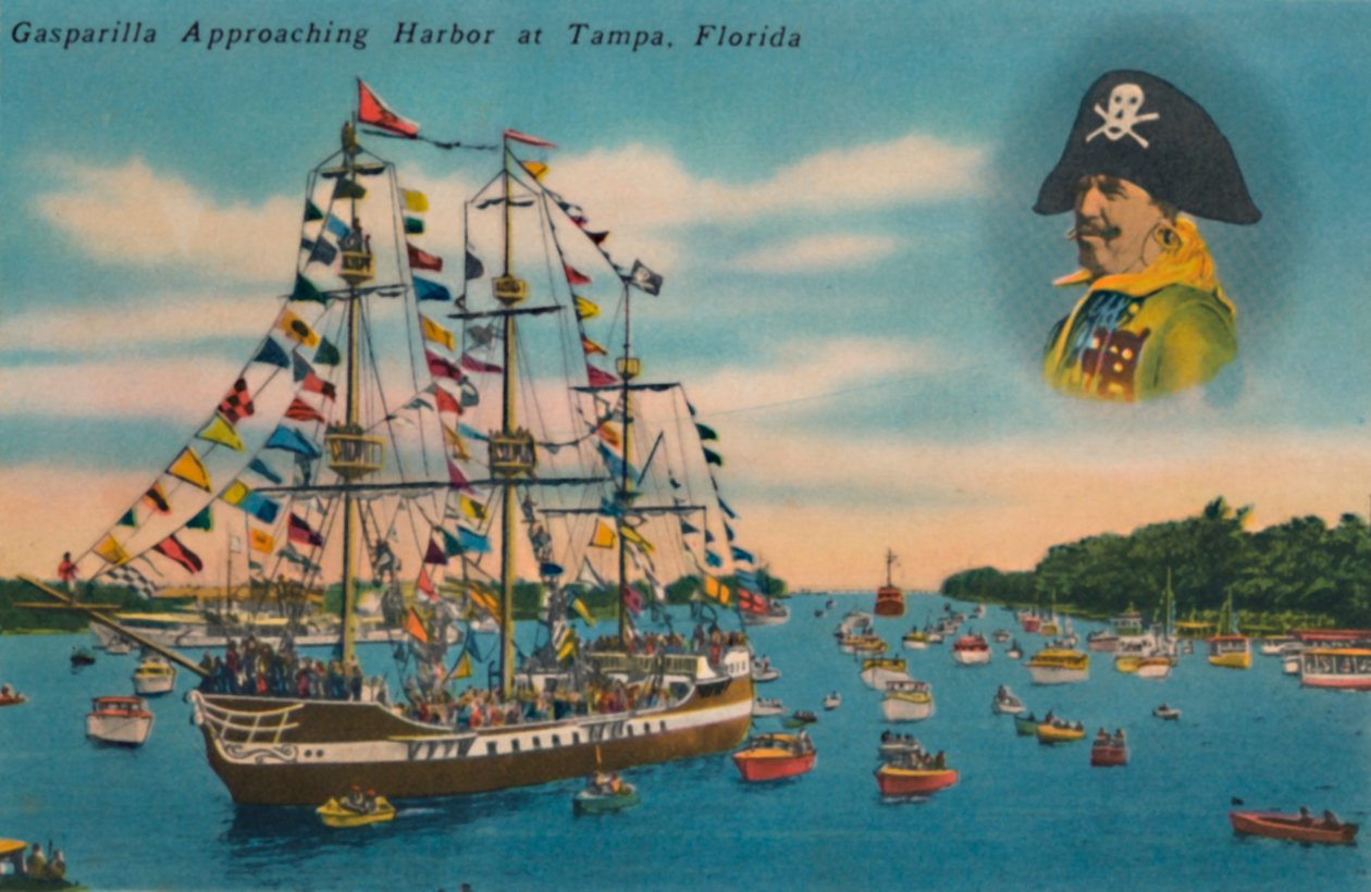 Gasparilla nærmer sig havn i Tampa, Florida, c1940