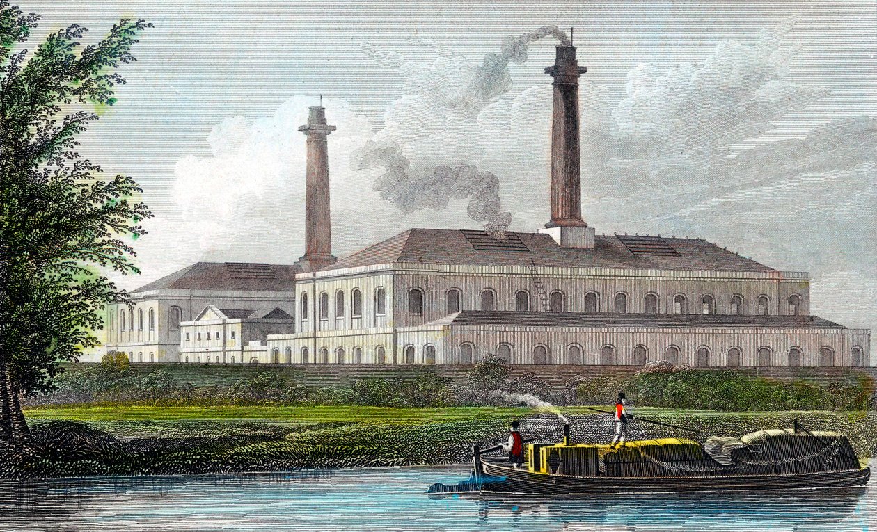 Gasværk på Regents Canal, London, 1828 af Unbekannt