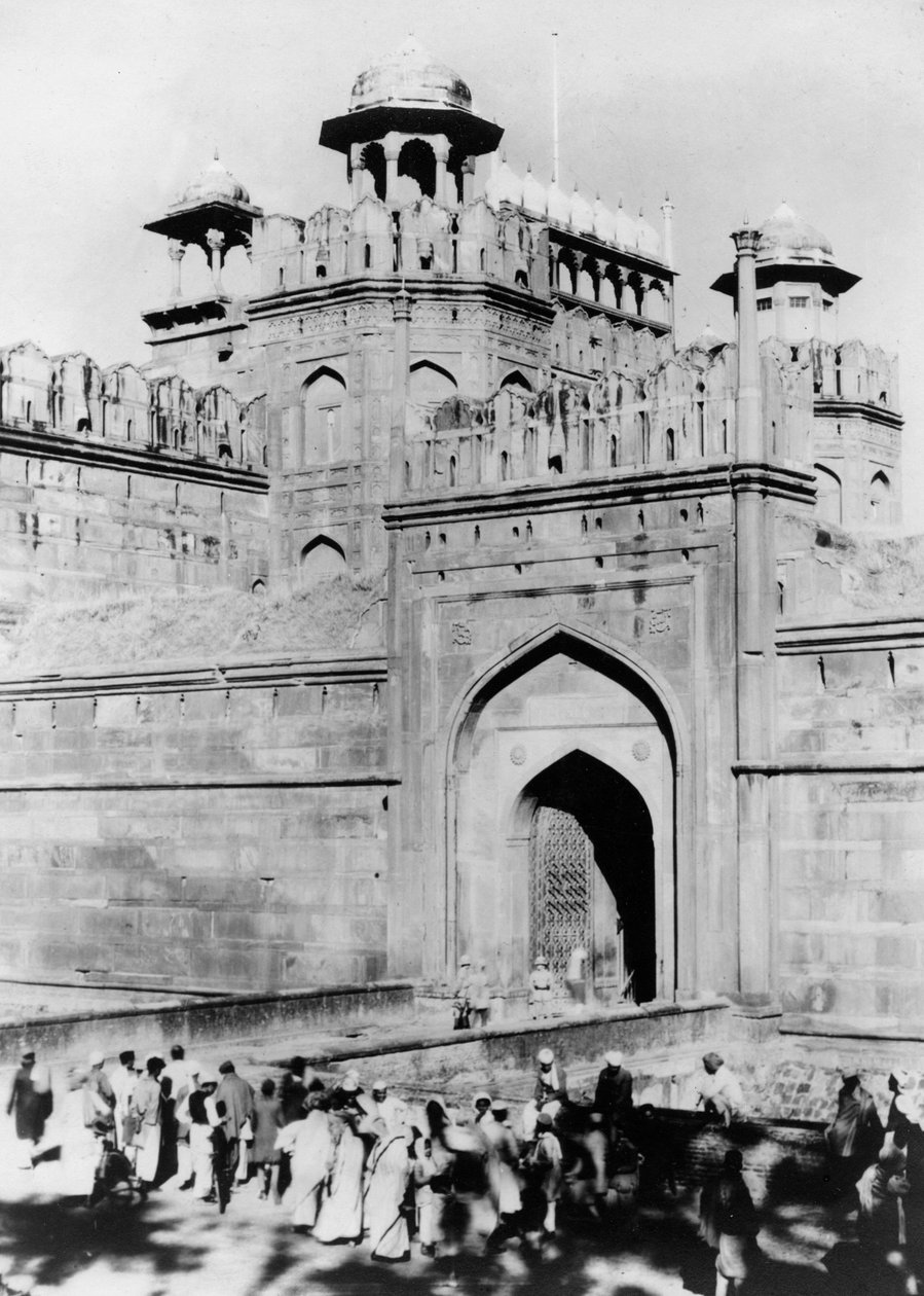 Porten til det røde fort, Delhi, Indien, slutningen af det 19. eller begyndelsen af det 20. århundrede af Unbekannt