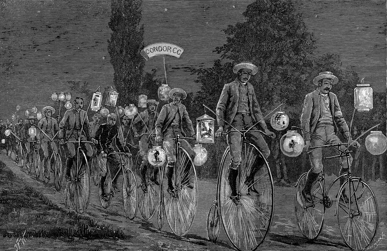 Indsamling af de britiske cykelklubber på Castle Inn, Woodford, Essex, 1. juni 1889 af Unbekannt