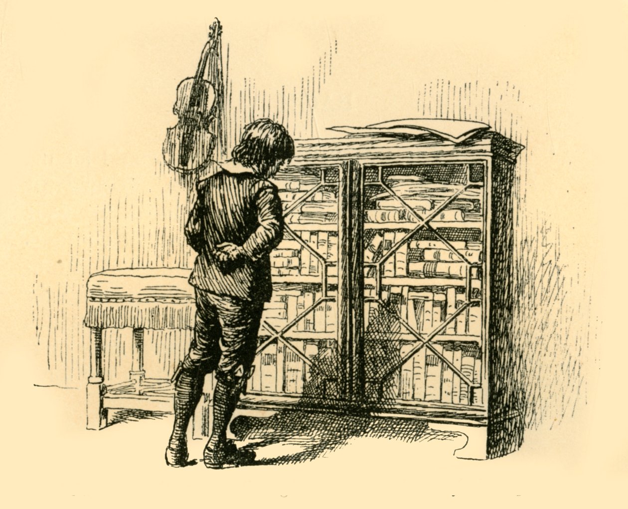 Kigger på dens låg gennem skabets gitterdøre, 1907. af Unbekannt