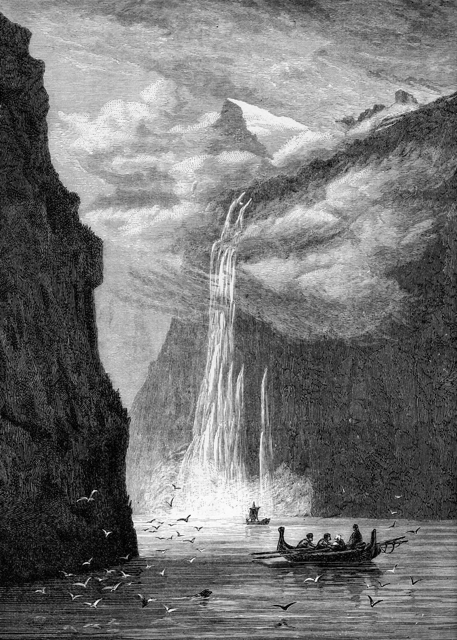Geiranger fjord, med de syv søstres fald, Norge, 1882 af Unbekannt